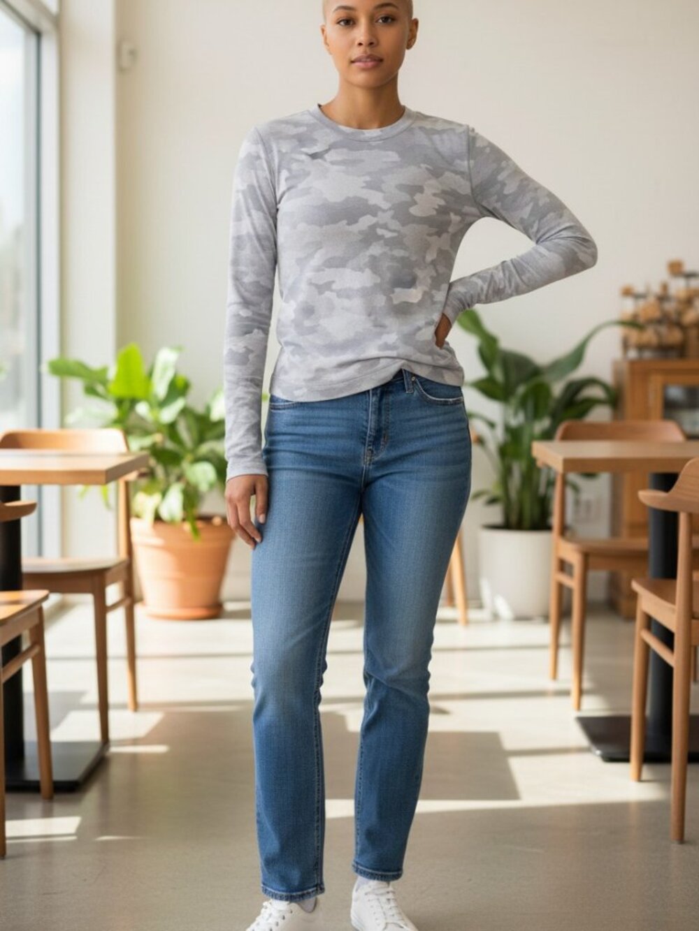 Lululemon Fleece-Lined Grey Camo Long Sleeve - Asymmetrical Hem - Size 8